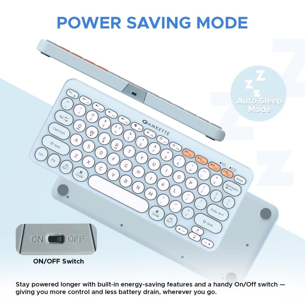Amkette New and Improved Optimus BT 4 in 1 Multi Device Wireless Keyboard/Bluetooth Keyboard | One Click Device Switching and AI Access for Windows, MacOs, Android and iOS, Dual OS Layout (Blue) - Image 3