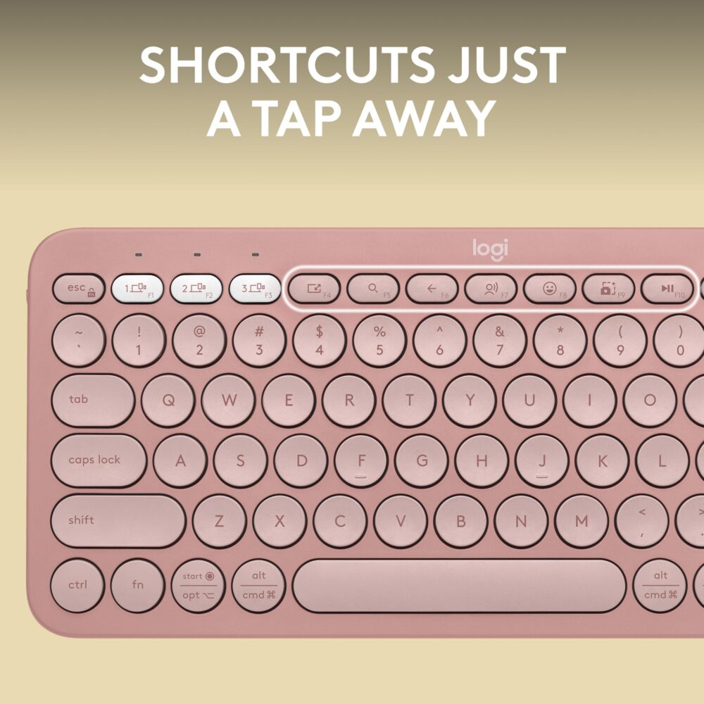 Logitech Pebble Keys 2 K380s, Multi-Device Bluetooth Wireless Keyboard with Customisable Shortcuts, Slim and Portable, Easy-Switch for Windows, macOS, iPadOS, Android, Chrome OS - Tonal Rose - Image 9