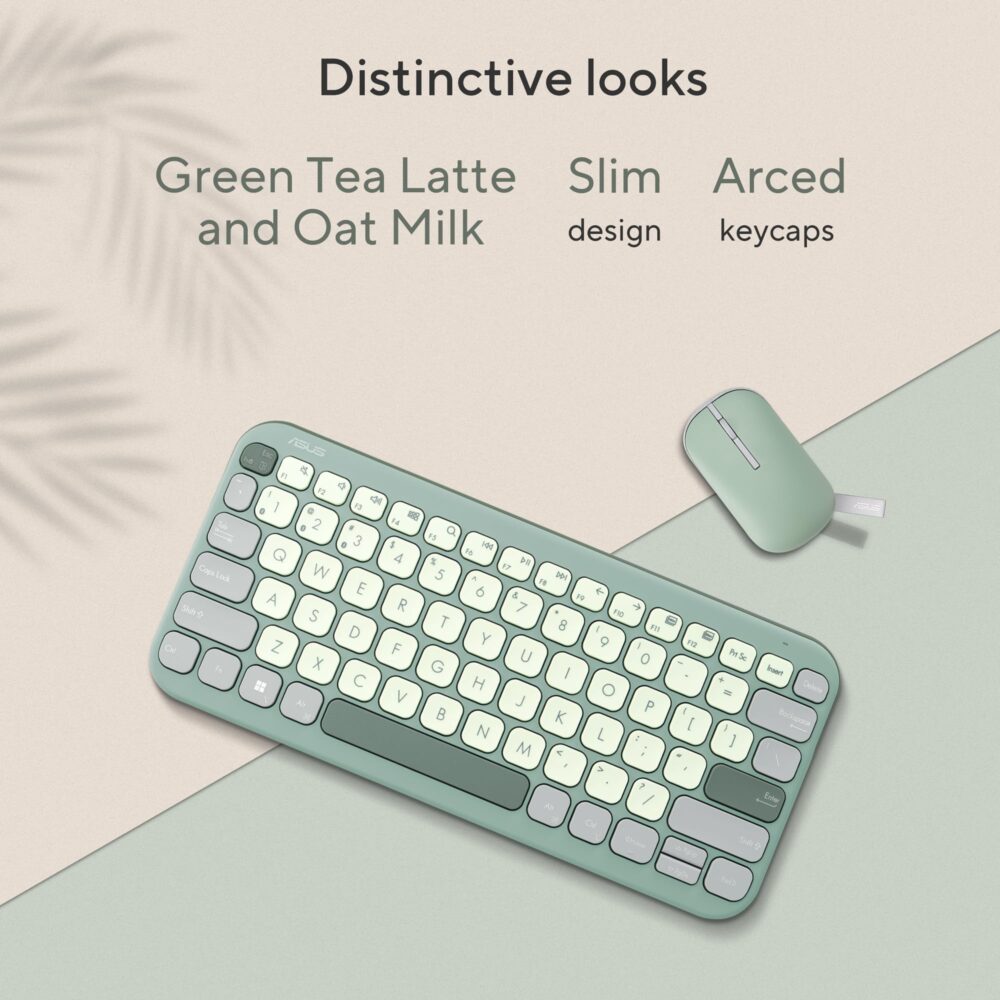 ASUS Marshmallow Kw100 Keyboard, Supports Up to 3 Devices, 1.6Mm Key Travel, Scissor Keys, Compact & Lightweight Keyboard, Bluetooth (Color - Green Tea Latte) - Image 3
