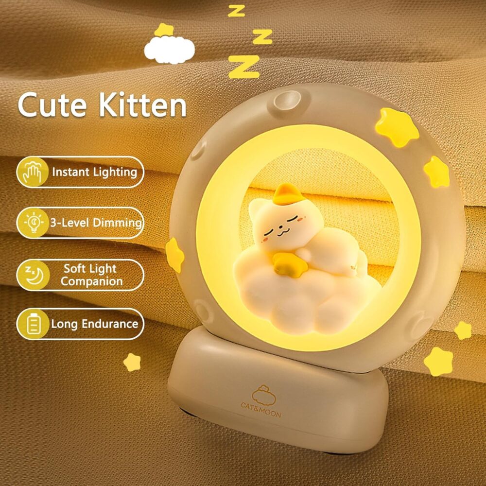 KRIVAZ Space Kitty LED Night Light for Kids, Nursery Night Light, Table Lamp, Animal Kitty Bedside Decor Lamp with Dimmable for Gifts for Girls Baby Cat Lovers (Cat) - Image 5