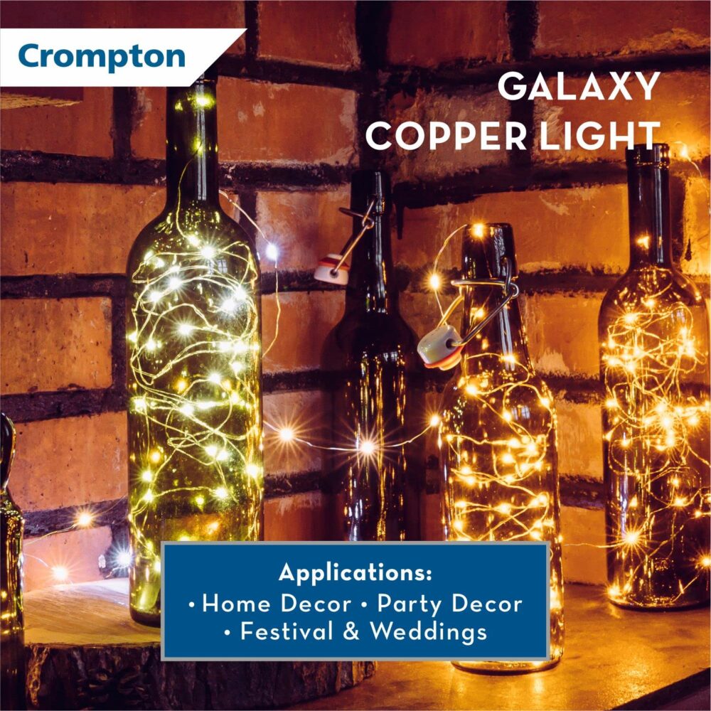 Crompton Galaxy Decoration Copper USB Powered String Fairy Lights with 100 Led Light (10 Meters / 32 Feet, Warm White, Pack of 1) - Image 5