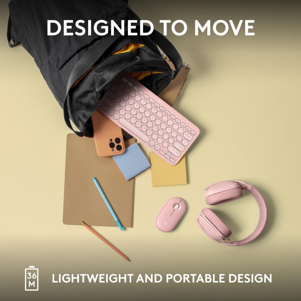 Logitech Pebble Keys 2 K380s, Multi-Device Bluetooth Wireless Keyboard with Customisable Shortcuts, Slim and Portable, Easy-Switch for Windows, macOS, iPadOS, Android, Chrome OS - Tonal Rose - Image 5