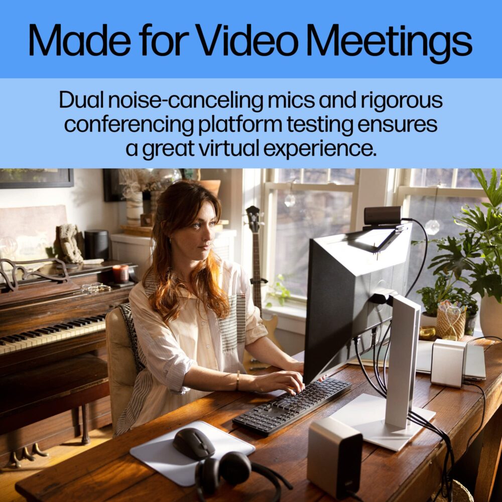 HP 960 4K Streaming Webcam, 4K 30fps or 1080p 60fps, STARMIS CMOS Sensor, 8MP, 100 deg Diagonal Field of View, autofocus, Dual mic, Universal mounting Clip, Tripod Mount, 360 deg Swivel, 90 deg tilt - Image 5