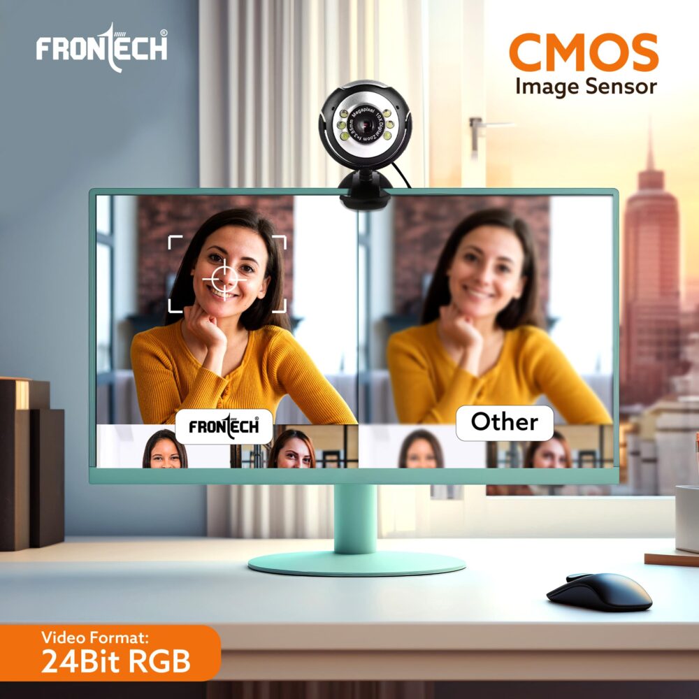 FRONTECH Digital Webcam with Built-in Mic & LED Lights, 30 FPS, Plug and Play USB Interface, Auto White Balance, for Video Calling, Live Streaming, Online Classes, Laptop/PC/TV (2251, Black) - Image 6