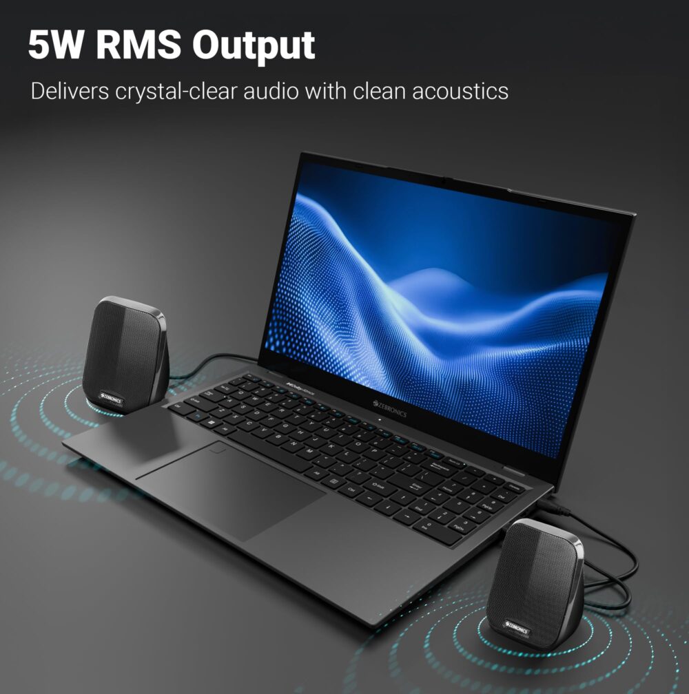 ZEBRONICS Fame, 2.0 USB Computer Speakers, 5 Watts, USB Powered, AUX, Volume Control Pod for PC, Laptops, Desktop - Image 6