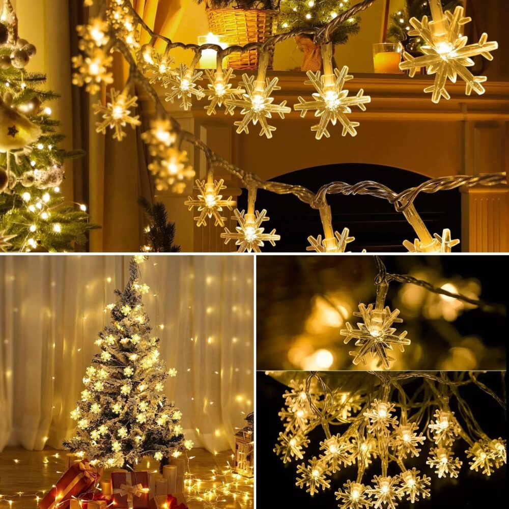 Desidiya® Christmas Decoration Lights, Snowflake String Lights Battery Operated Indoor Christmas Decorations, Waterproof Outdoor Light for Xmas Garden Patio Bedroom Party Decor - Warm White - Image 2