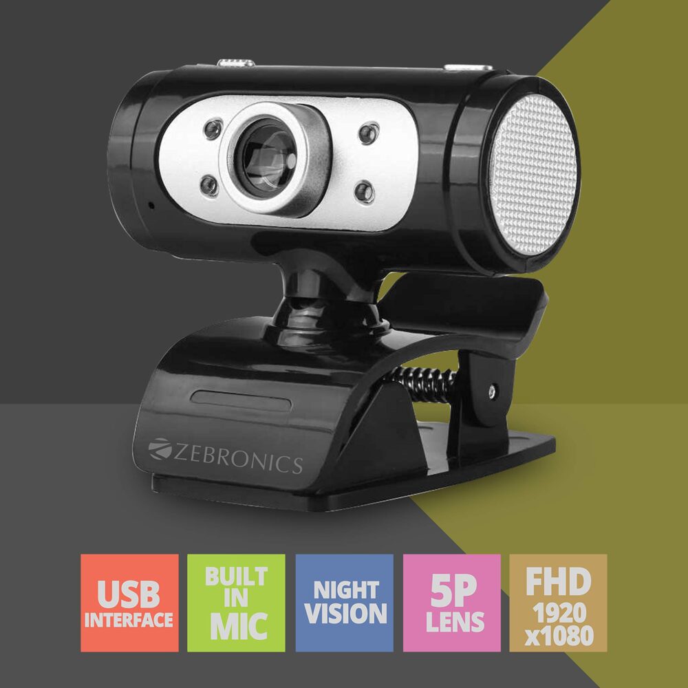 Zebronics Zeb-Ultimate Pro (Full HD) 1080p/30fps Webcam with 5P Lens, Built-in Mic, Auto White Balance, Night Vision, Manual Switch for LED (Black) - Image 2