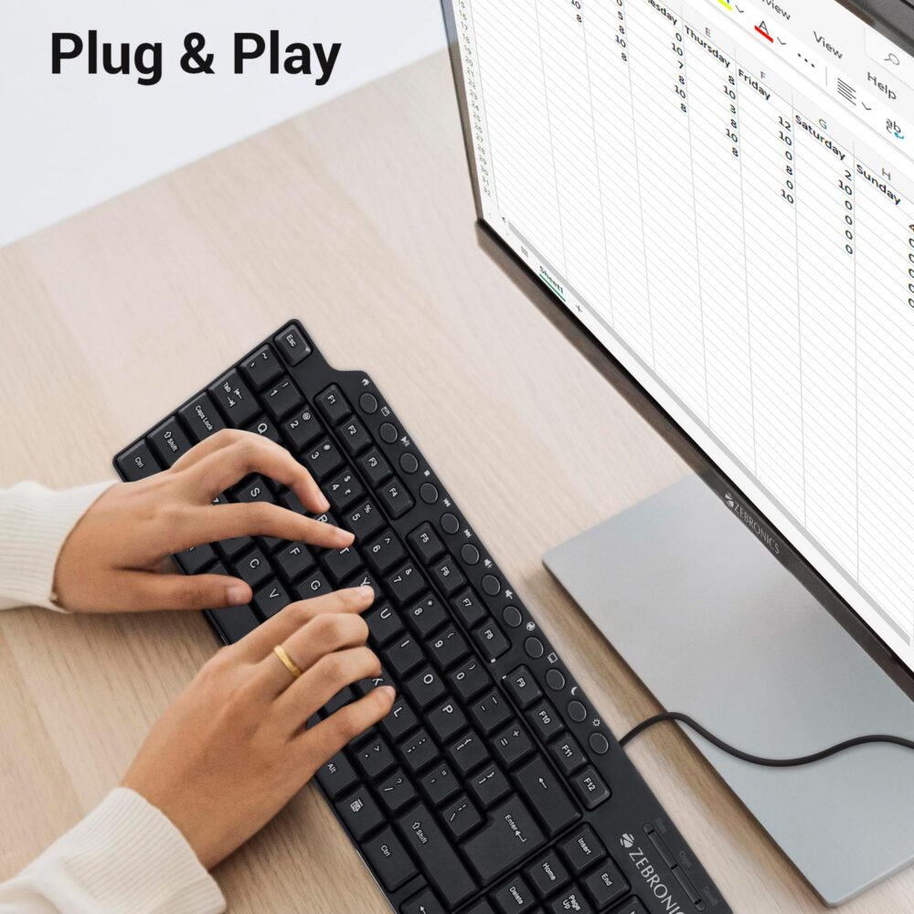 ZEBRONICS ZEB-KM2100 Multimedia USB Keyboard Comes with 114 Keys Including 12 Dedicated Multimedia Keys & with Rupee Key - Image 4