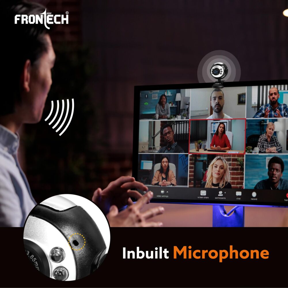 FRONTECH Digital Webcam with Built-in Mic & LED Lights, 30 FPS, Plug and Play USB Interface, Auto White Balance, for Video Calling, Live Streaming, Online Classes, Laptop/PC/TV (2251, Black) - Image 3