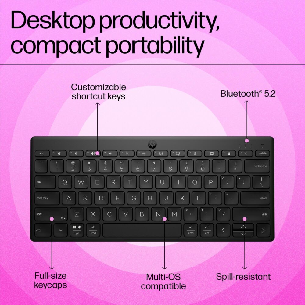 HP 350 Compact Multi-Device Bluetooth Wireless Keyboard; Spill Resistant; Swift Pair; OS Auto-Detection, LED Indicator, Battery Life Up to 24 Months - Image 2