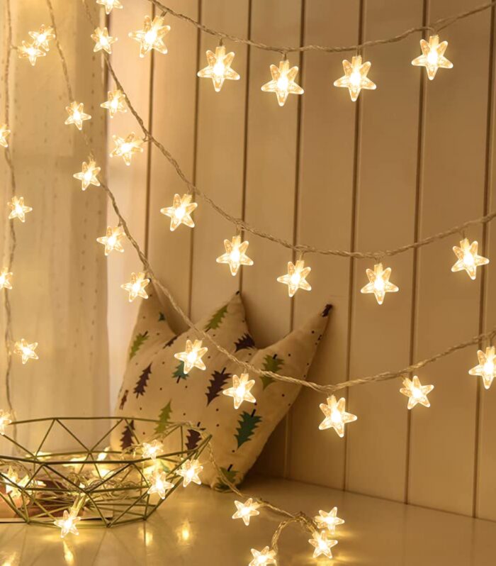 Gesto Serial String Lights for Decoration- 14 LED Crystal Star Fairy Lights Indoor Outdoor for Home Decoration,Christmas Tree Decoration, Diwali Decoration,Mandir Decoration,Birthday Party(Warm White)