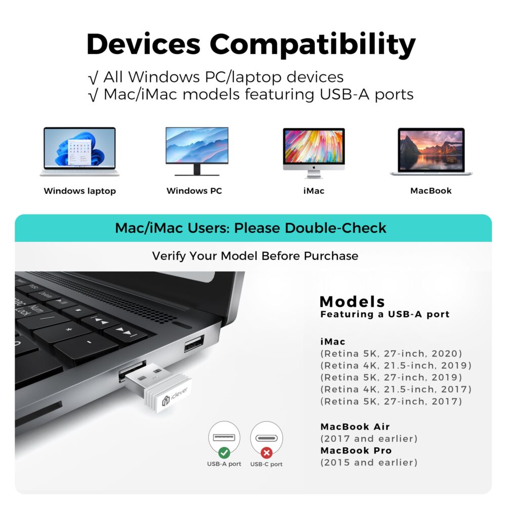 iClever Wireless Keyboard and Mouse GK08 - Rechargeable, Ergonomic, Quiet, Full Size Design with Number Pad, 2.4G Stable Connection Slim Mac Keyboard and Mouse for Windows, Mac OS Computer, Silver - Image 8