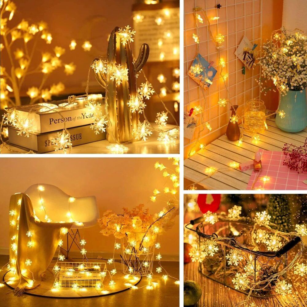 Desidiya® Christmas Decoration Lights, Snowflake String Lights Battery Operated Indoor Christmas Decorations, Waterproof Outdoor Light for Xmas Garden Patio Bedroom Party Decor - Warm White - Image 4